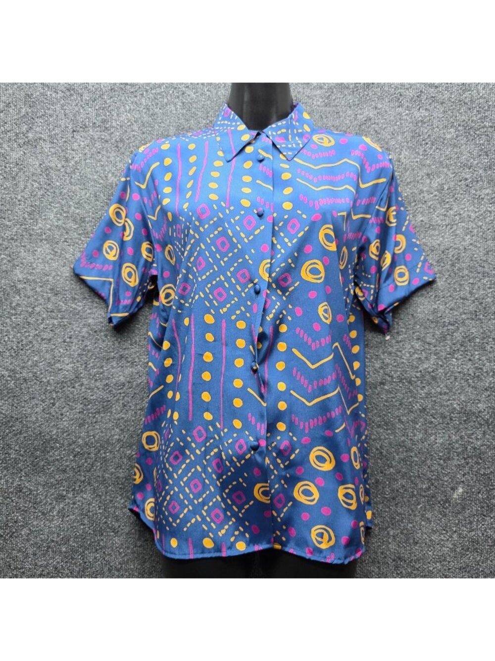 Vintage Lord Isaacs Retro Geometric Button Down Shirt 8 Blue Casual Rockabilly